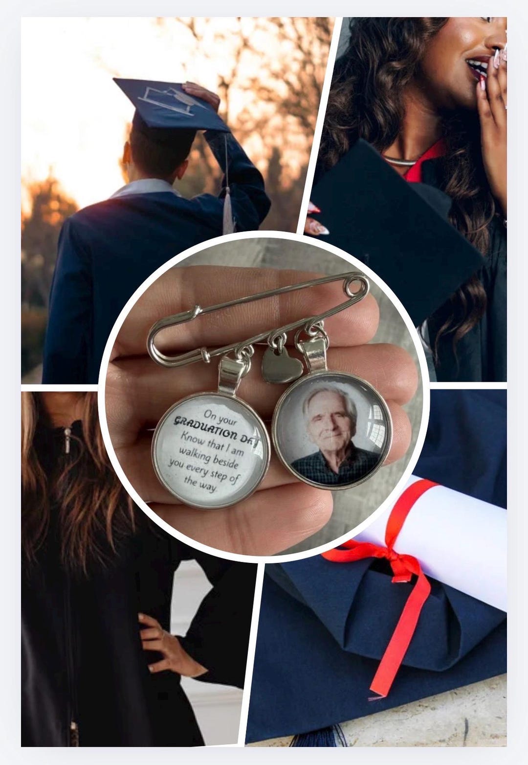 Custom Photo Memorial Graduation Pin, Silver-tone Safety Brooch ...
