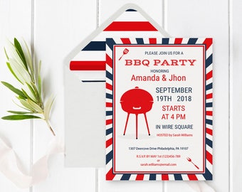 pig roast bbq party invitation template with envelope liner etsy