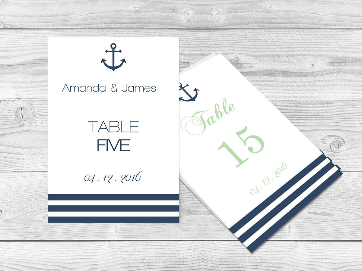 Nautical Wedding Table Numbers Template DIY Printable Navy | Etsy