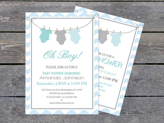 Bodysuit Baby Shower Invitation Template Chevron Bodysuit Etsy
