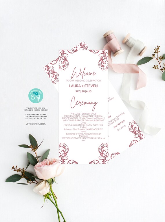 Damask Wedding Program Template Damask Wedding Program Etsy