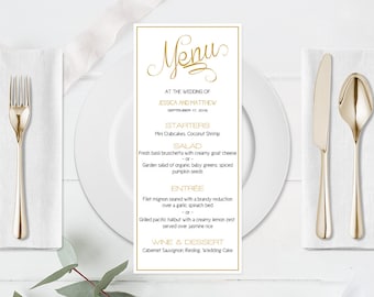 Calligraphy Wedding Menu Template, Wedding Menu Printable, Gold Wedding Menu, Wedding Menu Printable Template, Kraft Menu, DIY You Print