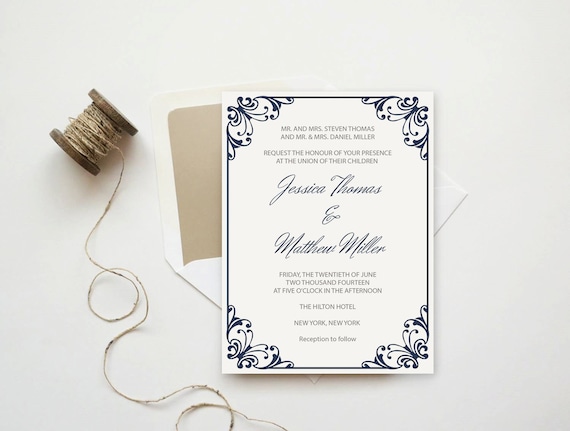 flourish frame wedding invitation printable pdf template etsy