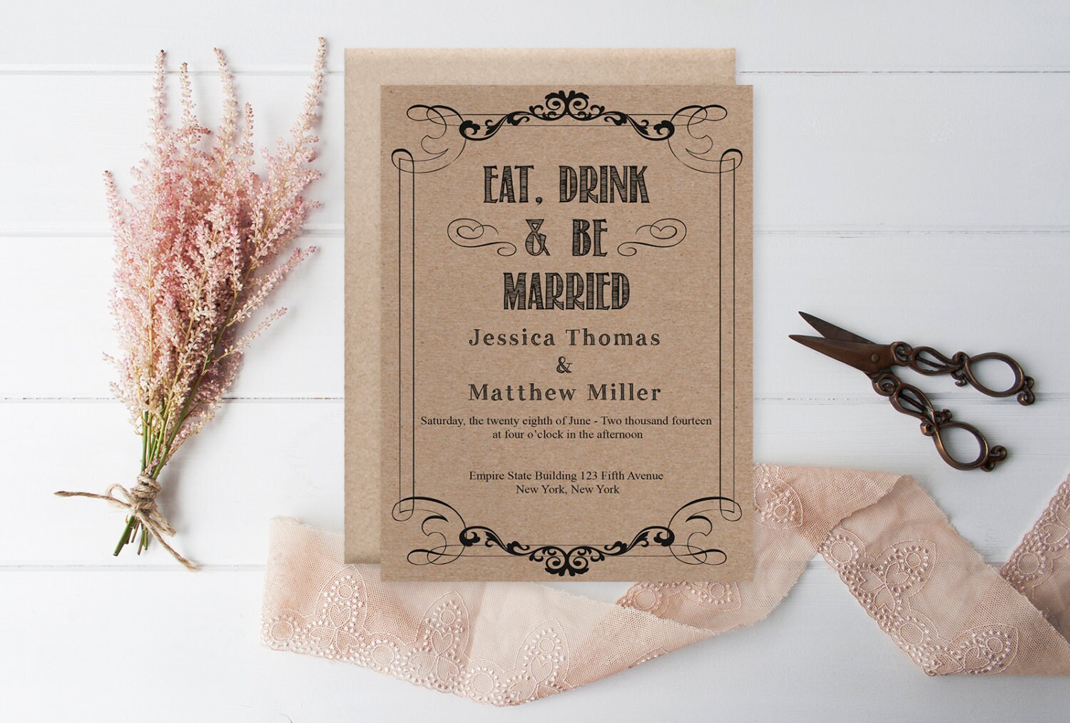 Kraft Paper Wedding Invitation Template Eat Drink & Be Etsy