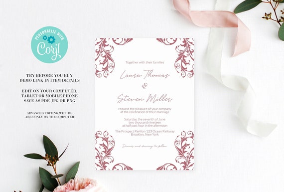 damask wedding invitation