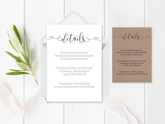 Wedding Details Card Template Printable Wedding Information | Etsy