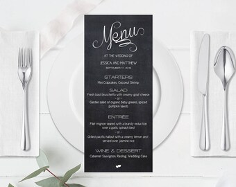 Chalkboard Wedding Menu Template, Wedding Menu Printable, Calligraphy Wedding Menu, Wedding Menu Template, Kraft Dinner Menu, DIY You Print