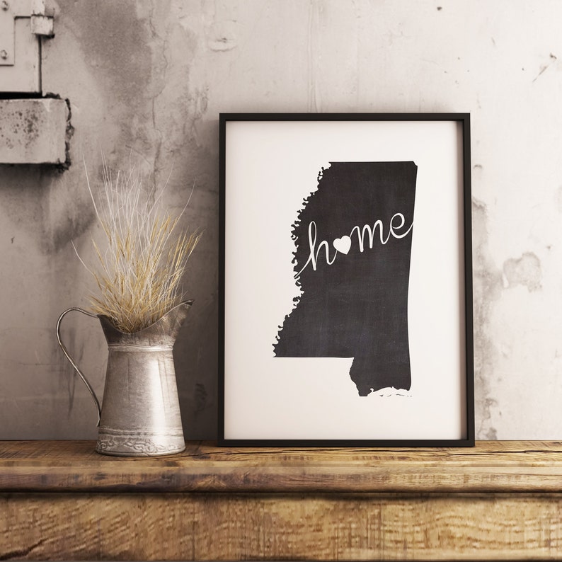Mississippi Wall Art Chalkboard Home Printable Poster State Etsy