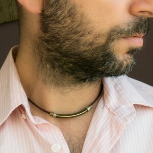 Mens Brown Leather Choker Necklace, Mens Geometric Necklace, Boho Style leather Necklace For Men, Masculine Necklace, Mens Unique Choker