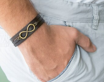 Men's Bracelet - Men's Leather Bracelet - Men's Infinity Bracelet - Men's Jewelry - Men's Gift - Boyfriend Gift - Guys Bracelet - Husband