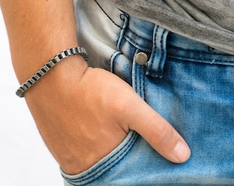 Men's Bracelet - Mens Silver Bracelet - Men's Box Chain Bracelet - Men's Vegan Bracelet - Men's Gift - Boyfriend Gift - Men's  Chain Jewelry