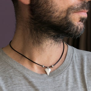 Mens Leather Choker, Mens Black Leather Choker, Mens Pendant Leather Choker, Mens Arrowhead Necklace, Mens Unique Leather Necklace, Gift For