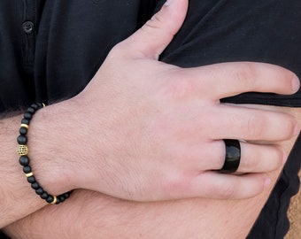 Men's Stacking Ring - Men's Black Ring - Men's Stainless Steel Ring - Men's Classic Ring - Men's Anniversary Ring - Husband Gift - Boyfriend