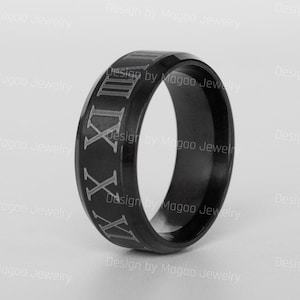 Herren Edelstahlring, schwarzer Edelstahlring, griechische Buchstaben Ring für Männer, Herrenring, römische Buchstaben Ring Design, BFF Geschenk