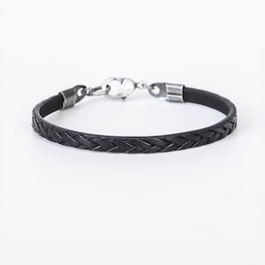 Black Vegan bracelet for men, Mens Faux leather bracelet, Mens Jewelry, Husband Gift, Male bracelet, Thin bracelet men, Urban