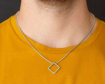 Collier minimaliste pour homme, collier pendentif pour homme, collier chaîne pour homme, collier en acier inoxydable, collier géométrique, collier moderne