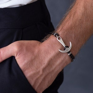 Mens Leather Bracelet, Anchor Bracelet for Men, Nautical Bracelet Men, Braided Bracelet Men, Leather Jewelry for Men, Sailor Bracelet