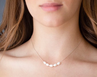 Silver & Pearls  Necklace - Fresh water Pearl Necklace - Pearl Jewelry - Bridal necklace - Wedding Necklace - Simple Pearl Necklace - Dainty