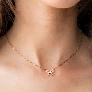 Gold Bow Pendant Necklace, Gold filled Necklace, Bow Minimal Pendant Necklace, Minimalist Jewelry, Delicate Necklace, Classic Necklace