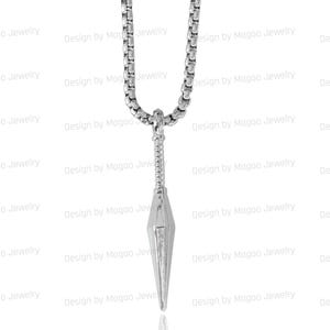 Mens Long Silver Necklace & spearHead Pendant, Durable Stainless Steel Necklace for Men, Modern Japanies Style Jewelry, Geometric Necklace
