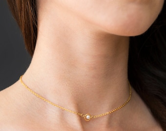 Gold Pearl Necklace - Gold Choker Necklace - Gold Filled Necklace - Minimal Necklace - Minimalist Jewelry - Delicate Necklace - Classic
