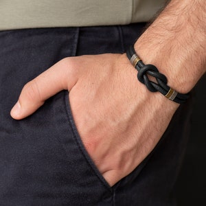 Black Leather Bracelet, Men Knot Bracelet, Leather Jewelry for Men, Mens Leather Bracelet, Knot Leather Bracelet, Boyfriend Bracelet, Celtic