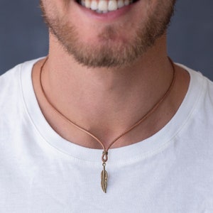 Men Leather Necklace - Men Necklace - Men feather Choker Necklace - Men Choker Necklace - Men Jewelry - Brown Leather Necklace Boyfriend