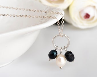 Silver Necklace - Fresh water Pearl Necklace - Fresh Water Pearl Necklace - 925 Sterling Silver Pearl Necklace - Black Pearl Necklace