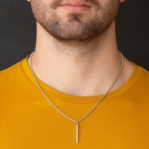 Bar Pendant Necklace, Pendant Necklace for Men, Chain Necklace for Men, Stainless Steel Necklace, Geometric Necklace, Minimalist Jewelry