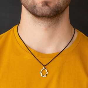 Men's  Necklace - Men's Black Necklace - Hamsa Necklace - Men's Necklace - Men's Jewelry - Men's Gift - Boyfriend Gift - Husband Gift - Dad