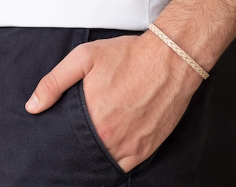 Pulsera beige para hombre, pulsera boho para hombre, pulsera tejida, joyería para hombre, pulsera vegana, pulsera fina, pulsera apilable para hombre, moderna
