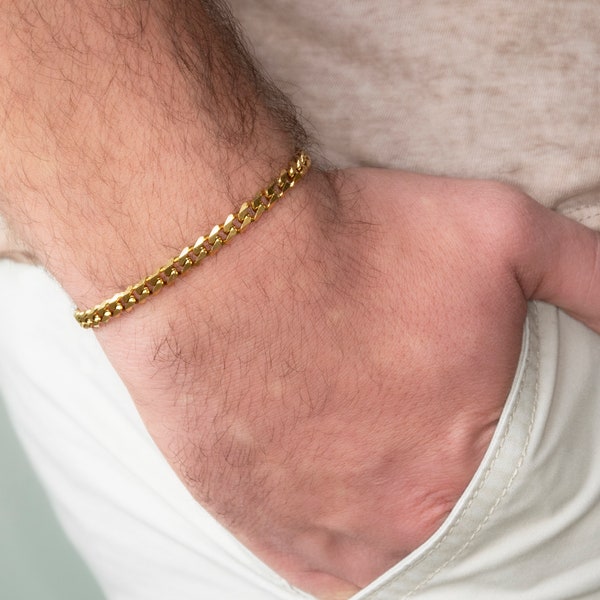 Bracelet doré pour homme, bracelet en acier inoxydable pour homme, bracelet en or à maillons cubains pour homme, bracelet en or pour homme minimal, bracelet fin pour homme (orian)