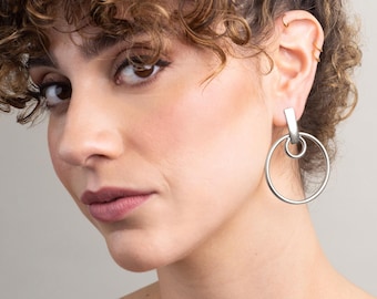 Große Ohrringe, Geometrische Glam Ohrringe, Edelstahl Runde Hängeohrringe, Runde Creolen, Geometrische Silber Ohrstecker, Geschenk