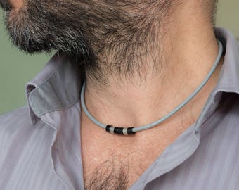 Men's Necklace - Men's Choker Necklace - Men's Leather Necklace - Men's Jewelry - Men's Gift - Boyfriend Gift - Husband Gift - Guys Jewelry