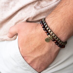 Men Beaded Bracelet - Men Strech Bracelet - Men anchor Bracelet - Men Jewelry - Men Gift - Husband Gift - Boyfriend Gift - Gemstone Bracelet