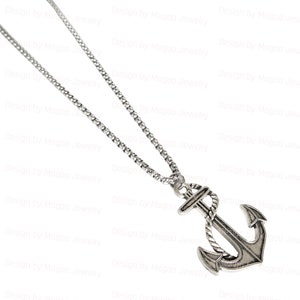 Men Long Necklace With Anchor Pendant, Men Stainless Steel Necklace, Mens Unique Silver Necklace, Nautical Pendant Long Necklace For Men