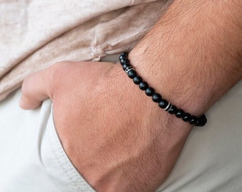 Men's Beaded Bracele, Men's Strech Bracelet, Mens Gemstone Bracelet, Mens Black Bracelet, Modern Style Bracelet, Onyx Beaded Men Bracelet