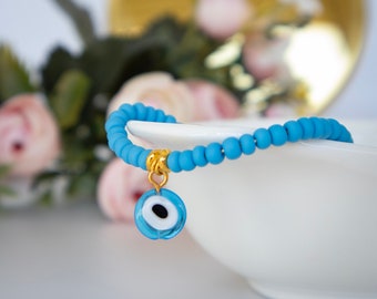 Braccialetto Malocchio per Donna, Delicato Gioiello con Perline Malocchio con Biglietto per Protezione Benedizione e Fortuna Ideale Come Regalo Anniversario Compleanno San Valentino per Donna