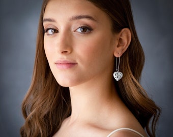 Heart earrings, Heart charm hoops, Silver heart earrings, Dainty gold earrings, Silver Dangle Earrings, Silver Earrings, Long Earrings