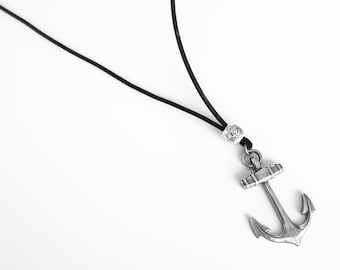 Men's Necklace - Men's Anchor Necklace - Men's Silver Necklace - Men's Leather Necklace - Men's Jewelry - Men's Gift - Boyfriend Gift