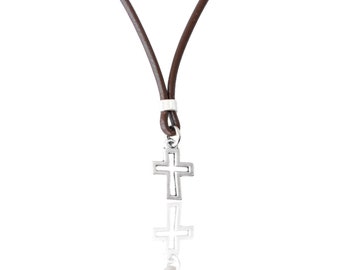 Men Silver Cross Necklace - choker Cross necklace for men - groomsmen gift - men's necklace - christian catholic necklace - Cross Pendant
