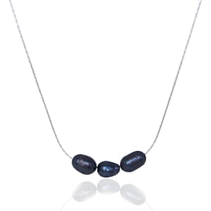 Black Pearl Necklace for Women, Layered Elgant Modern Silver and Peacock Black Freshwater Pearl Necklace, 925 Sterling Silver Pearl Necklace