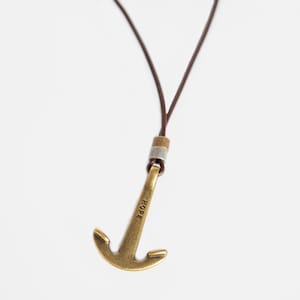Men&#39;s Anchor Necklace, Long Genuine Brown Leather & Brass Pendant Necklace for Men, Handmade Sailor Ocean Surfer Jewelry for Guys by Magoo