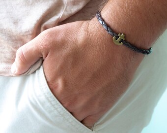 Men's Bracelet - Men's leather Bracelet - Men's Anchor Bracelet - Men's Jewelry - Men's Gift - Boyfriend Gift - Husband Gift - Guys Jewelry