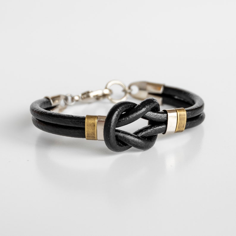 Black Leather Bracelet, Men Knot Bracelet, Leather Jewelry for Men, Mens Leather Bracelet, Knot Leather Bracelet, Boyfriend Bracelet, Celtic image 5