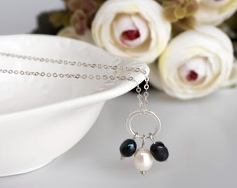Zilveren ketting - zoetwaterparelketting - zoetwaterparelketting - 925 sterlingzilveren parelketting - zwarte parelketting