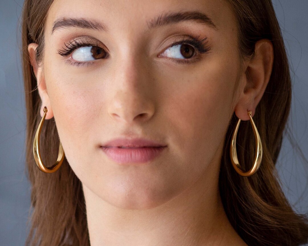 Vintage Style Golden Hoop Oval Hoop Earrings Chunky Gold Etsy