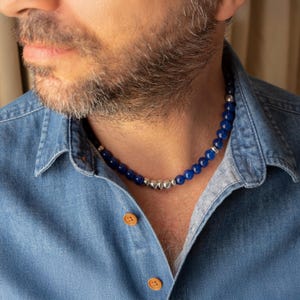 Männer Perlen Halskette, Good Luck Perlen Halskette, Blaue Perlen Schmuck, Meditation Perlen Halskette, Evil Eye Halskette für Männer, BFF Geschenk für Männer