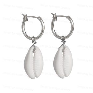 Cowrie SeaShell Silver Hoop Earrings, Tiny Hoop Earrings, SeaShell Earrings, Natural Sea Shell Mini Hoop, Shell Hoops Perfect For Beach Days