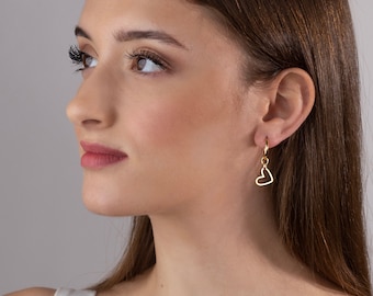 Heart Huggies Hoop Earrings, Golden Dainty Heart Hoop Earrings, Gold Stacking Heart Hoop Earrings, Unique Heart Hoop Earrings, Mothers day